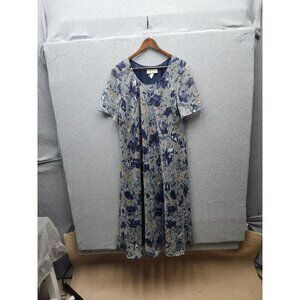 VTG Tracy Richards Womens Petite Floral Dress Blue & Gray Short Sleeve Polyester